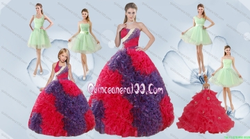 Elegant Ruffles Multi Color Quinceanera Dress and Apple Green Short Prom Dresses and Multi Color Halter Top Little Girl Dress