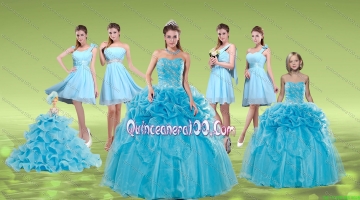 Pick Ups and Embriodery Baby Blue Quinceanera Dress and Ruching Short Dama Dresses and Embroidery Baby Blue Little Girl Dress