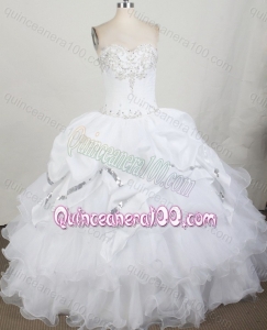 Beading and Ruffles White Ball Gown Organza Quinceanera Dresses for Cheap