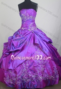 Classical Purple Ball Gown Strapless Embroidery and Pick-up Quinceanera Dresses