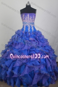 Exclusive Blue Ball Gown Appliques Strapless Quinceanera Dresses
