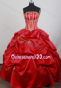 Strapless Ball Gown Taffeta Red Quinceanera Dress with Appliques