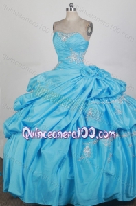 Strapless Ball Gown Beading and Appliques Baby Blue Taffeta Quinceanera Dresses