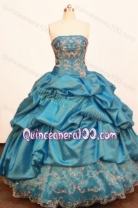 Discount Strapless Ball Gown Blue Quinceanera Dress With Appliques And Pick-ups