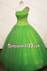 Gorgeous Beading Ball gown One Shoulder Neck Quinceanera Dress In Spring Green