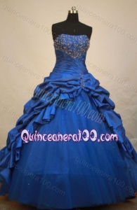 Perfect Strapless Blue Ball gown Quinceanera Dress With Pick-ups And Appliques