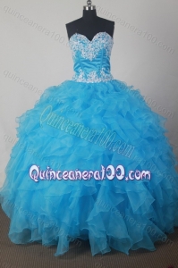 Sweetheart Beading and Ruffles Beautiful Blue Ball Gown Quinceanera Gowns