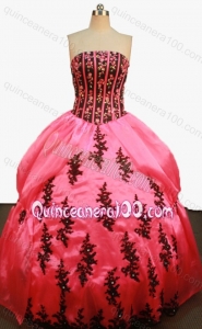 Beautiful Ball Gown Strapless Beading and Appliques Watermelon Quinceanera Dress