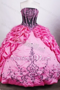 Gorgeous Rose Pink Ball Gown Strapless Pick-ups And Embroidery Quinceanera Dresses