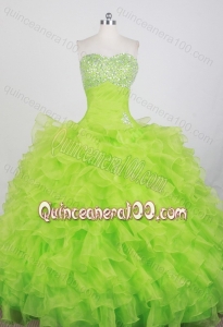 Modest Ball Gown Beading and Ruffles Spring Green Ruching Quinceanera Dress