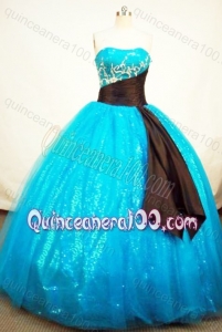 Popular Ball Gown Aqua Blue Strapless Quinceanera Dresses With Appliques