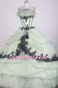 Romantic Ball Gown Embroidery and Ruffles Apple Green Quinceanera Dress