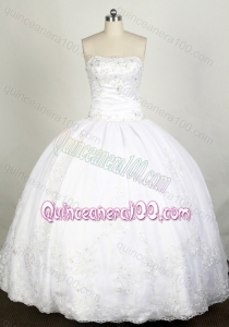 White Ball Gown Beading and Appliques Strapless Quinceanera Dresses