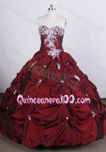 Beautiful Ball Gown Sweetheart Burgundy Embroidery And Pick-ups Quinceanera Dress