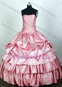 Elegant Pick-ups And Beading Ball Gown Strapless Quinceanera Dresses in Light Pink