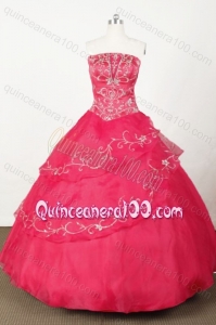Popular Ball Gown Strapless Red Embroidery Quinceanera dress