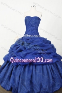 Popular Blue Ball Gown Strapless Appliques And Pick-ups Quinceanera Gress