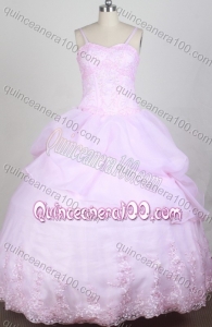Sweet Ball Gown Beading Straps Pink Organza Quincenera Dresses