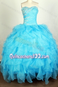 Sweetheart Ball Gown Aqua Blue Beading and Ruffles Quinceanera Dresses