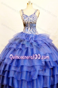 The most Popular Ball Gown Straps Blue Quinceanera Dresses with Appliques and Beading