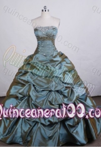 Affordable Ball Gown Strapless Olive Green Beading And Pick-ups Quinceanera Dresses