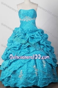 Elegant Ball Gown Strapless Blue Beading And Pick-ups Quinceanera Dress