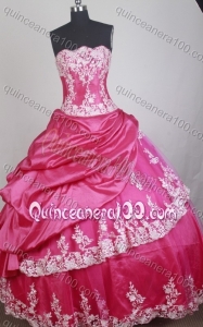 Elegant Hot Pink Ball Gown Appliques Strapless Pick-up Quinceanera Dresses