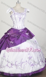 Exquisite White/Purple Ball Gown Square neck Embroidery Quinceanera Dresses