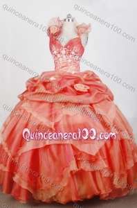 Gorgeous Orange Red Ball Gown Halter Appliques And Beading Quinceanera Dresses