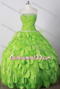 Perfect Ball Gown Strapless Spring Green Beading and Ruffles Quinceanera Dress
