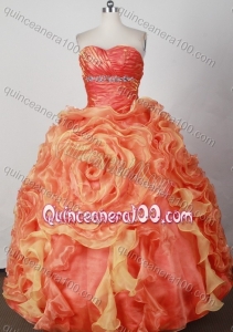 Perfect Orange Red Ball Gown Sweetheart Beading And Ruffles Quinceanera Dress