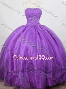 Romantic Purple Ball Gown Appliques Strapless Quinceanera Dresses