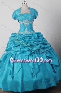 2014 Exquisite Ball Gown Strapless Appliques Quinceanera Dresses in Teal