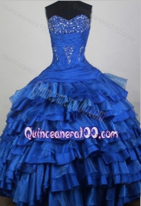 2014 Modest Blue Ball Gown Sweetheart Beading Quinceanera Dresses