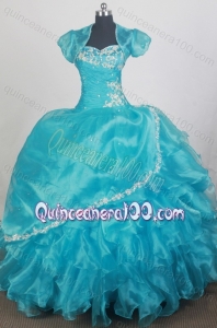 2014 Popular Aqua Blue Ball Gown Sweetheart Appliques Quinceanera Dresses