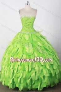 Beautiful Green Ball Gown Strapless Beading And Appliques Quinceanera Dresses