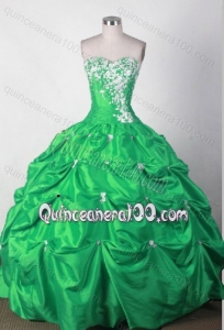 Lovely Ball Gown Beading And Appliques Sweetheart Green Quinceanera Dresses