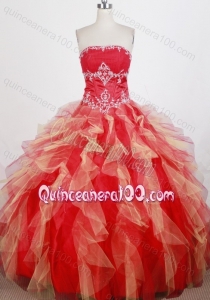 Lovely Red Strapless Appliques with Beading Quinceanera Dresses