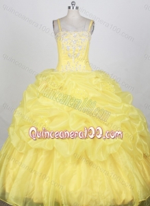 Popular Yellow Ball Gown Appliques and Beading Spaghetti Straps Quinceanera Dresses
