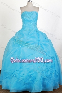 Strapless Aqua Blue Ball Gown Quinceanera Dresses with Beading