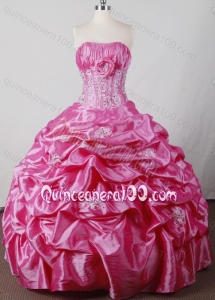 Sweet Ball Gown Beading and Ruffles Strapless Hot Pink Quinceanera Dresses