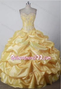 Sweet Beading And Appliques Ball Gown Sweetheart Yellow Quincenera Dresses