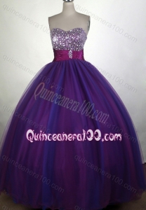Sweetheart Sequins and Belt Ball Gown Quinceanera Dresses in Purple