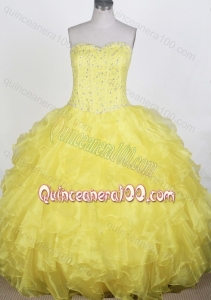 Yellow Beading and Ruffles Sweetheart Quinceanera Dresses for 2014 Spring