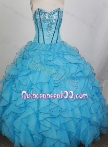 Sweetheart Ball Gown Aqua Blue Quinceanera Dresses with Sequins and Ruffles