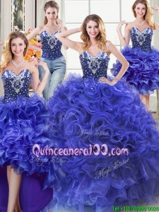 Sweet Puffy Sweetheart Ruffled and Beaded Detachable Quinceanera Dress in Royal Blue