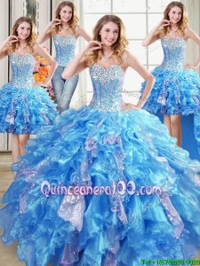 Discount Three for One Visible Boning Organza and Sequins Baby Blue Detachable Quinceanera Dress