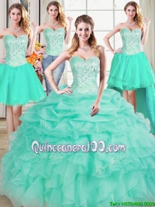 Popular Sweetheart Beaded and Pick Ups Apple Green Detachable Quinceanera Dress in Organza