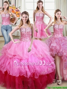 Simple Visible Boning Sequined and Ruffled Gradient Color Detachable Quinceanera Dress