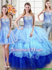 Two For One Sequined and Ruffled Multi Color Detachable Quinceanera Dress